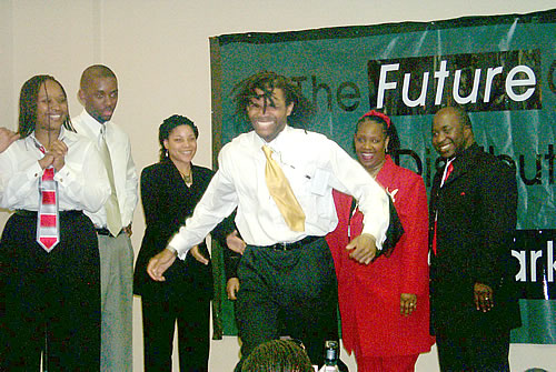 Erroll dancing on stage, Los Angeles, California Black Business Seminar