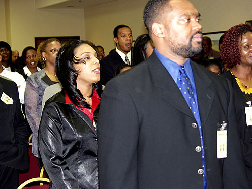 Audience standing, Los Angeles, California Black Business Seminar