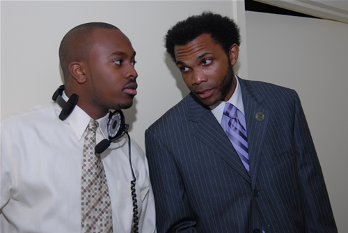 Erroll speaking to DJ Anthony, Atlanta, Georgia Black Business Seminar